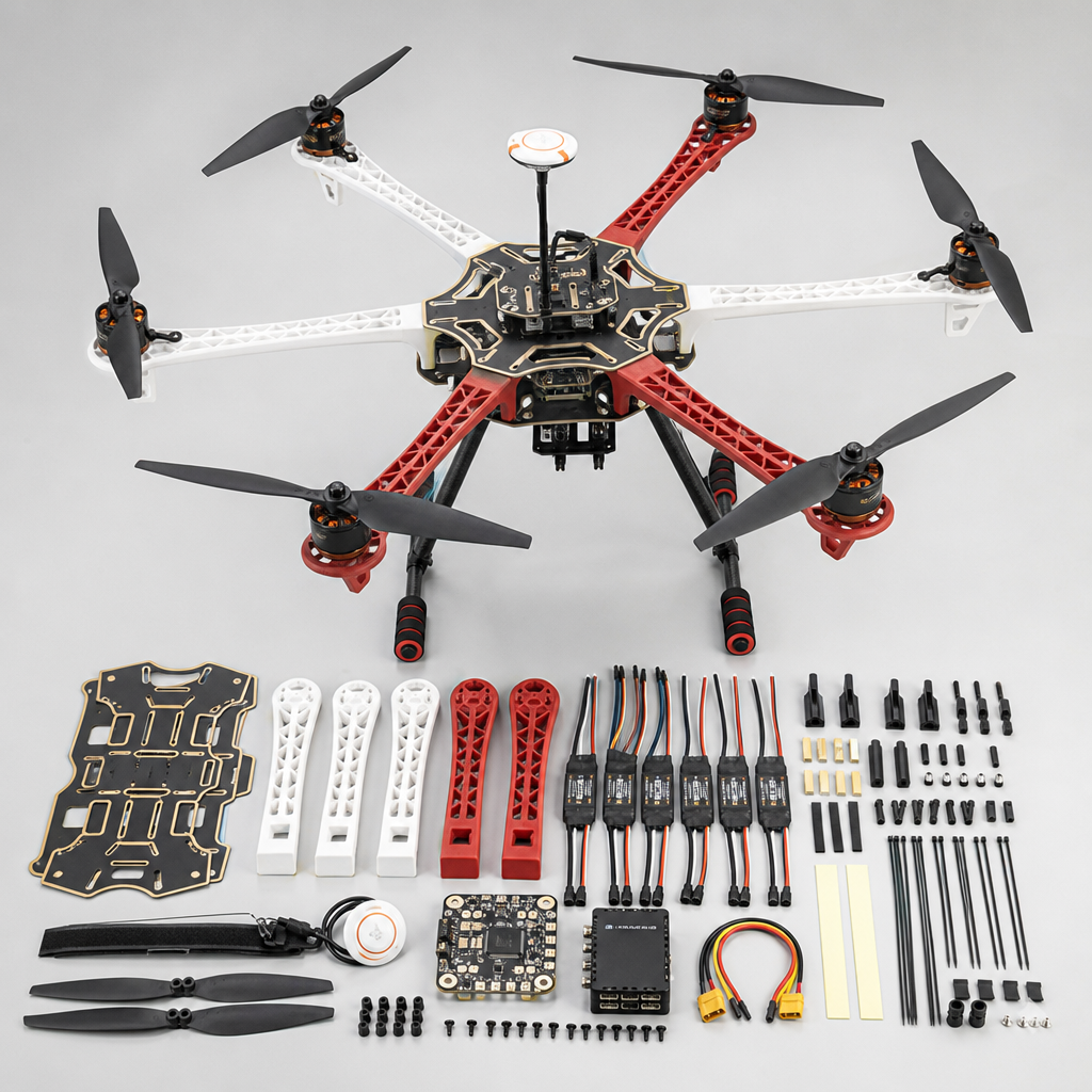 F550 六轴开源无人机 DIY 套件，550mm 级六旋翼机架、六组动力、开源飞控、GPS 和起落架组件