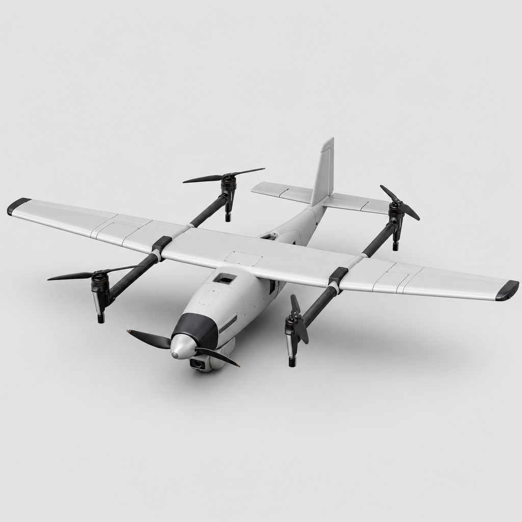 重庆天鸢科技工作室垂直起降固定翼教学平台，复合翼 VTOL 飞机、四个垂直升力旋翼、前拉巡航动力与模块化机翼